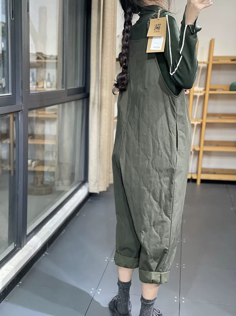 Style Loose Fit Quilted Overalls for Women, Plus Size Casual Winter Dungaree