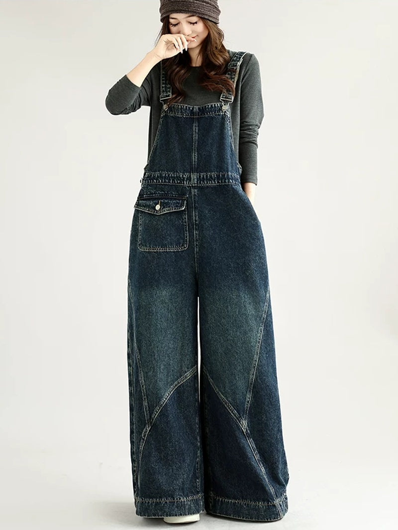 Retro Weekend Stylish Loose-Fit Denim Overalls