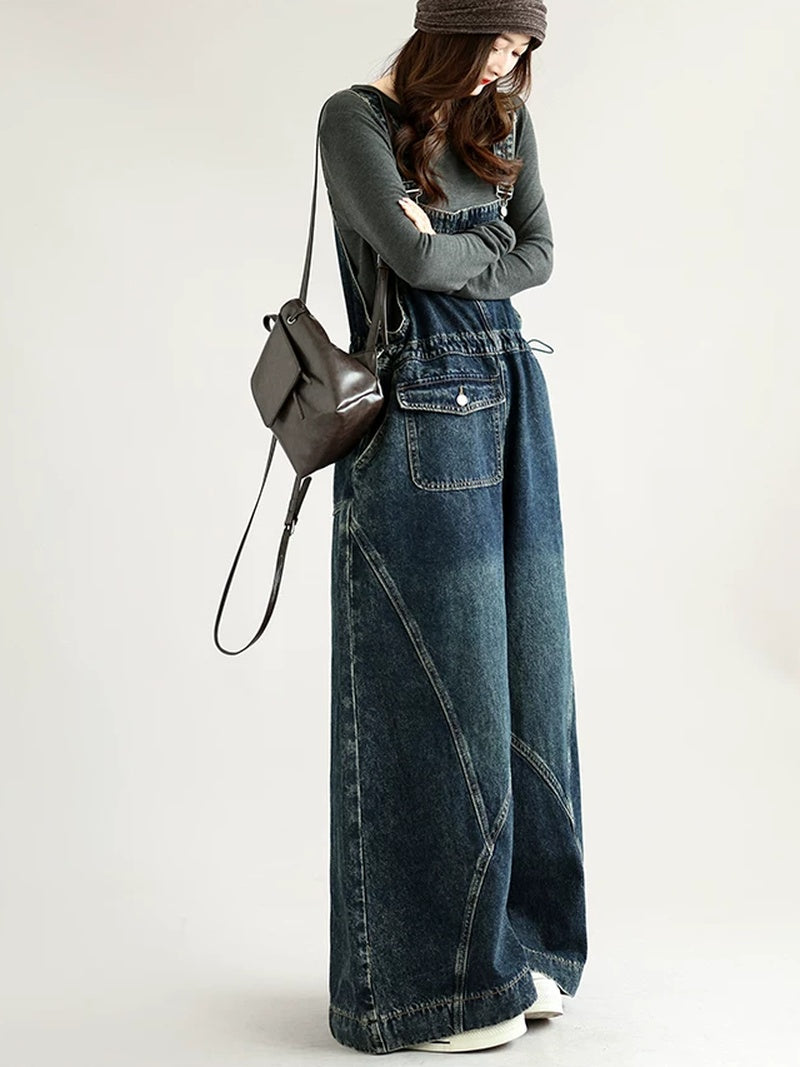 Retro Weekend Stylish Loose-Fit Denim Overalls