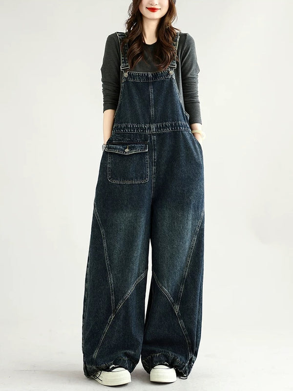 Retro Weekend Stylish Loose-Fit Denim Overalls