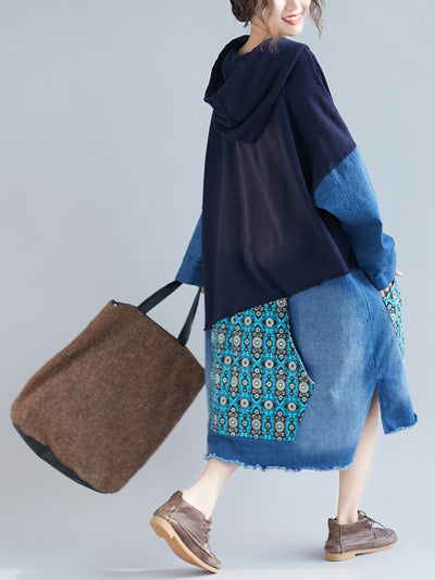 Adriana Vintage Patchwork Hooded Shift Dress