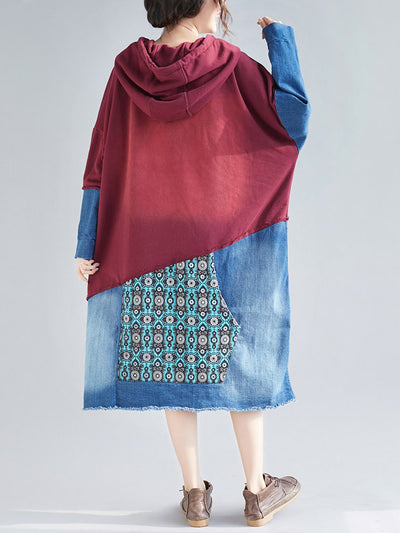 Adriana Vintage Patchwork Hooded Shift Dress