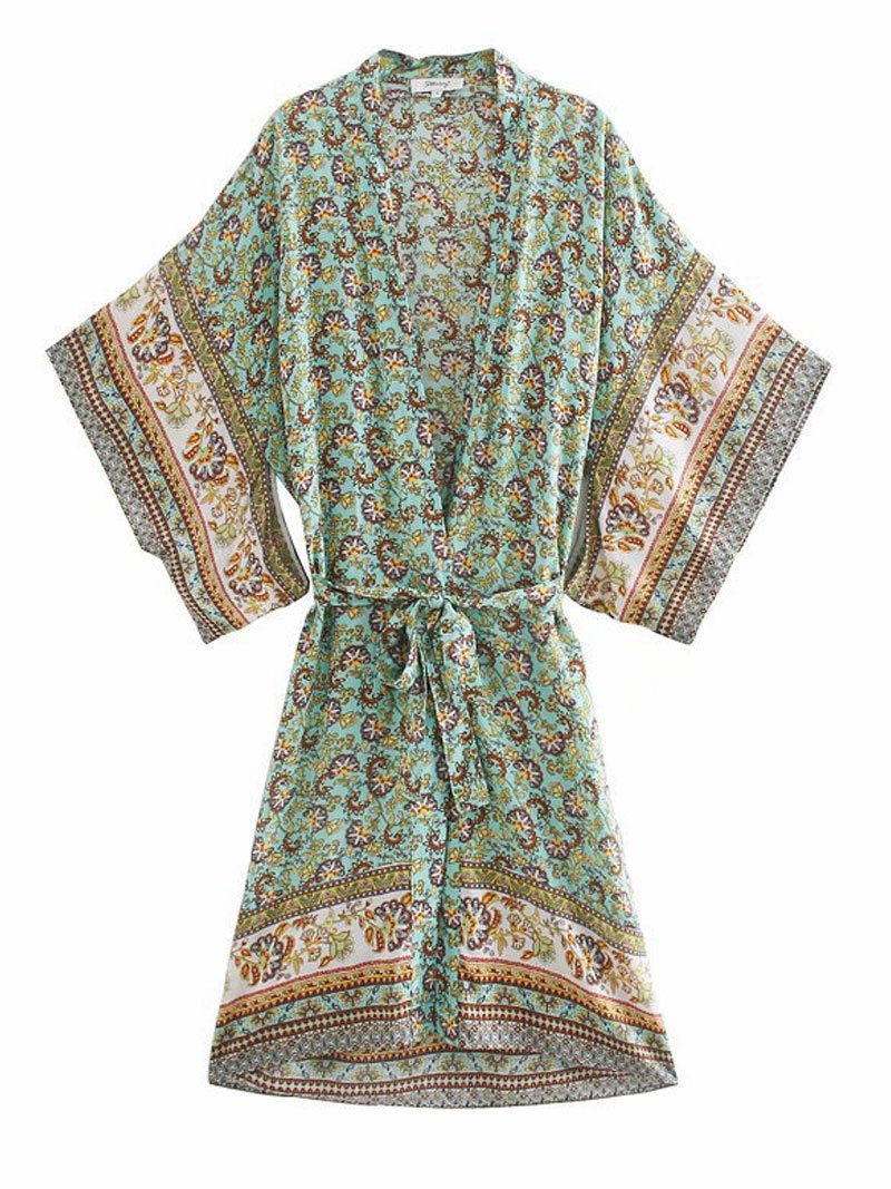 Evatrends cotton gown robe printed kimonos, Outerwear, Cotton, Nightwear, long kimono, Kimono Broad sleeves with armpit opening, loose fitting, Plant Flowers print