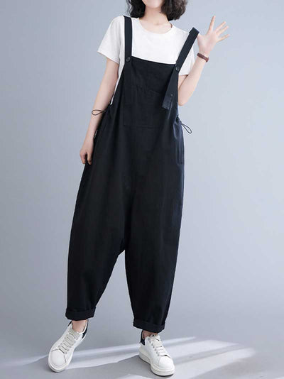 Western-style Plain Cotton Women's Sleeveless Overalls Dungaree