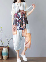 Colorblock Patch Cotton Overalls with Cropped Trousers
