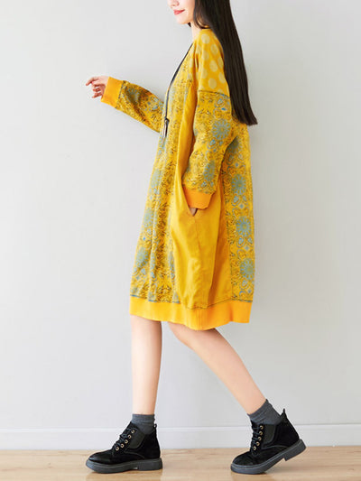 Crew Neck Printed Sweatshirt Dress