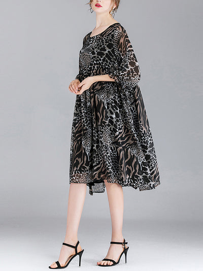 Abby Vintage Animal Print High Waist Midi Dress