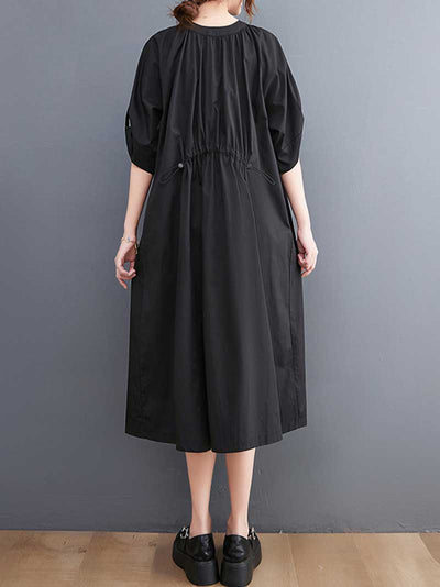 Evatrends Round-Neck Cotton Short Sleeve  A-Line  Dress