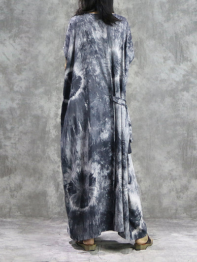 Tie Dye Drawstring Plus Size Maxi Dress