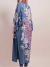 Evatrends cotton gown robe printed kimonos, Outerwear, Cotton, Viscose & Silk Mix, Nightwear, long kimono, Long Sleeves, loose fitting, Floral print, Big Bird on back Belted,