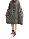 women's autumn print loose large size mid-length sweater dress
