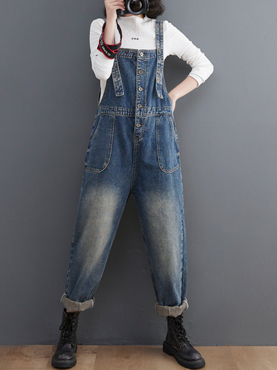 Ladies Loose Denim Overalls