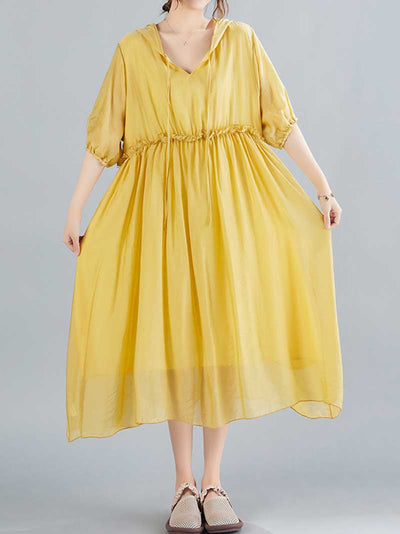 Cotton Short Sleeves A-Line Dress