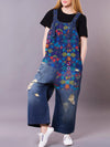 Dungarees cotton denim ripped jeans floral vintage retro style overall