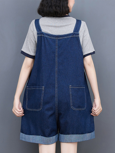 Women's Ripped Frayed Pockets Denim Shorts Romper Jumpsuit Dungarees