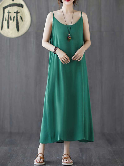 Plain Cotton Sleeveless A-Line Dress