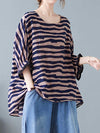 Stripes Print Round-Neck Doll Sleeves Top