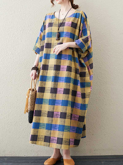 Someone Special Plaid Bat Sleeve Midi Dress