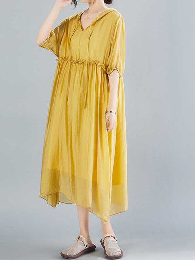 Cotton Short Sleeves A-Line Dress
