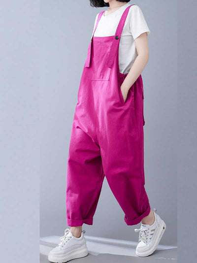 Western-style Plain Cotton Women's Sleeveless Overalls Dungaree