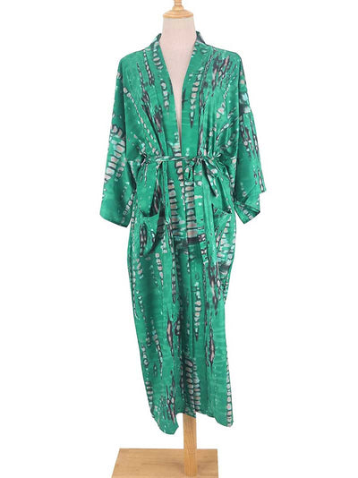 Evatrends cotton gown robe printed kimonos, Outerwear, Rayon 100（%）, Nightwear, long kimono, Board Sleeves, Different colors, loose fitting, Tie-Dye Print