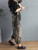 Dungarees cotton denim ripped jeans floral vintage retro style overall