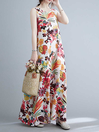 Sleeveless Cotton Floral A-Line Dress