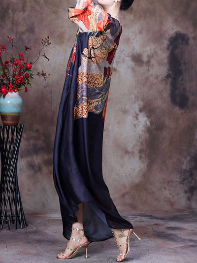 Eva trends maxi dress, Tencel dress, Polyester dress, Printed dress, Maxi dress, black Dress, Blue Dress, Long Dress, Summer dress, Medium Sleeves, Vintage Collection