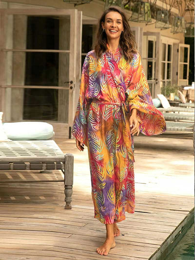 Evatrends cotton gown robe printed kimonos, Outerwear, Rayon 100%, Nightwear, long kimono, Board Sleeves, different color, loose fitting, Printed, fashionshow, kimono,