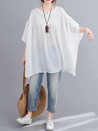 Evatrends Cotton Top, Summer wear, Doll sleeves, Plain top, Round Neck Wear With Jeans pant or Trouser