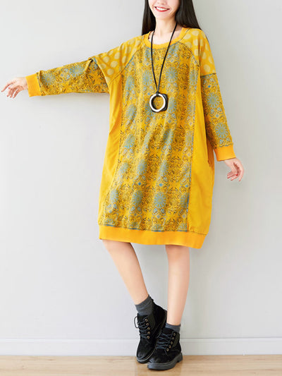 Crew Neck Printed Sweatshirt Dress