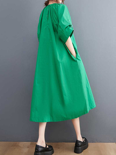 Evatrends Round-Neck Cotton Short Sleeve  A-Line  Dress