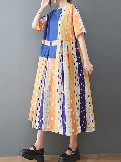 Polka Dot Print Short Sleeves A-Line Dress