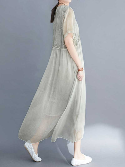 Embroidered Silk A-line Dress