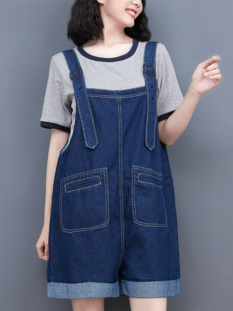 Women's Ripped Frayed Pockets Denim Shorts Romper Jumpsuit Dungarees