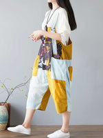 Colorblock Patch Cotton Overalls with Cropped Trousers