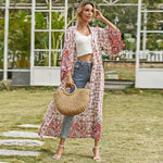 Evatrends cotton gown robe printed kimonos, Outerwear, Cotton, Nightwear, long kimono, long Sleeves, loose fitting, floral print, Belted