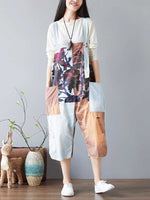 Colorblock Patch Cotton Overalls with Cropped Trousers