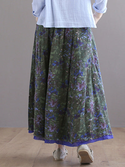 Double Layers Floral Printing Skirt