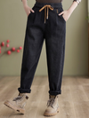 Women's Winter Velvet Thickened Jeans Elastic waist Tied Harem Pants