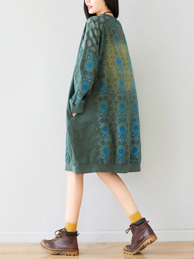 Crew Neck Printed Sweatshirt Dress
