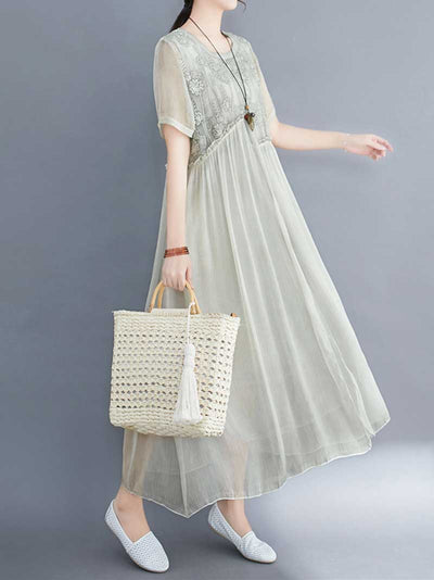 Embroidered Silk A-line Dress