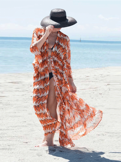 Evatrends cotton gown robe printed kimonos, Outerwear, polyester, Nightwear, long kimono, Board Sleeves, loose fitting, printed, Belted