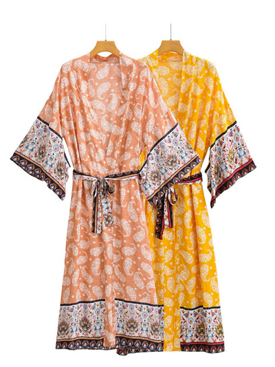 Women's long Kimono Robe, Dressing Gown, printed Kimono, Boho Kimono, Loungewear