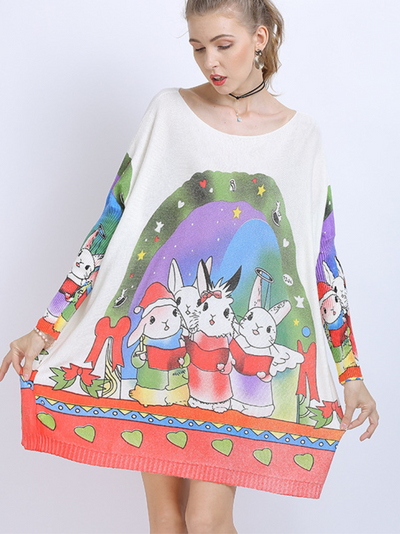 Women's Rabbit Print Sweater Tops