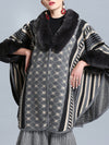 Stripe Bordeus Fluffy Neck Plus Size Cape Cardigan