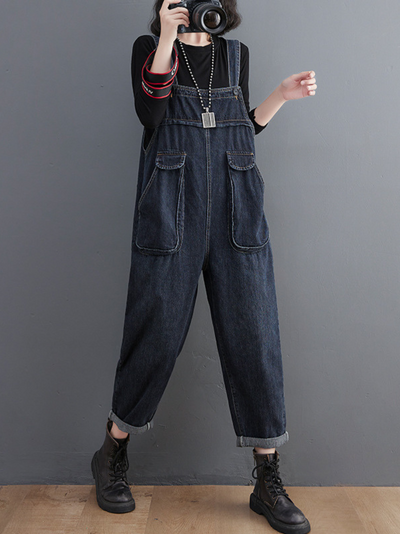 Women's Stylish Black Literary Overalls