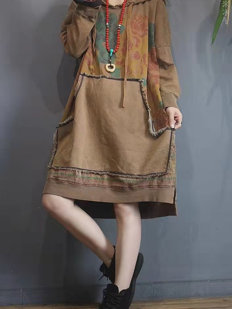 women's light brown midi length hoodie