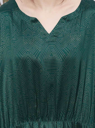 Womnen's Spring Green V-Neck Rayon Printing Dress