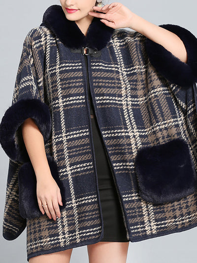 Feeling Fluffery Plaid Print Plus Size Cape Cardigan